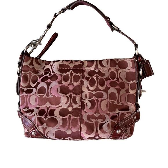 Coach Vintage Carly Optic Signature Maroon Canvas Leather Hobo Bag - Picture 12 of 12